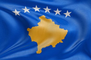 Kosova 'nın dokulu dalgalı bayrağı, zarif kumaş dalgaları ve kıvrımları birlik, özgürlük, bağımsızlık ve ulusal gururun özünü yakalıyor.