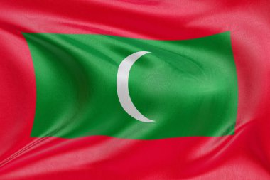 Rüzgarda dalgalanan Maldivler bayrağı, kumaş kıvrımlı ve dalgalı gerçekçi ulusal bayrak, özgürlük, birlik, miras ve vatansever kimliğin sembolü.