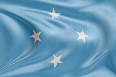 Rüzgarda dalgalanan mikronezya bayrağı kumaş kıvrımlı ve dalgalı gerçekçi ulusal bayrak özgürlüğün, birliğin, mirasın ve vatansever kimliğin sembolü..