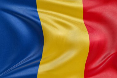 Romanya 'nın vatansever bayrağı kumaş dalgaları ve gerçekçi tekstil kıvrımlarıyla sallanıyor, kimliği, mirası ve ebedi bağımsızlık ruhunu simgeliyor.