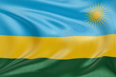 Ruanda 'nın dokulu dalgalı bayrağı, zarif kumaş dalgaları ve kıvrımları birliğin, özgürlüğün, bağımsızlığın ve ulusal gururun özünü yakalıyor..