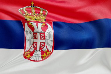 Sırbistan 'ın dokulu dalgalı bayrağı, zarif kumaş dalgalanmaları ve kıvrımları birlik, özgürlük, bağımsızlık ve ulusal gururun özünü yakalıyor.