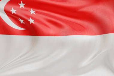 Kumaş dalgaları ve gerçekçi tekstil kıvrımlarıyla sallanan Singapur vatansever bayrağı, kimliği, mirası ve ebedi bağımsızlık ruhunu simgeliyor..