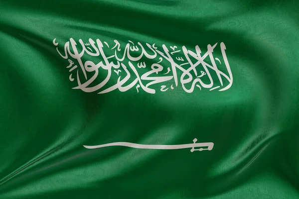 Suudi Arabistan 'ın dokulu dalgalı bayrağı, zarif kumaş dalgaları ve kıvrımları birliğin, özgürlüğün, bağımsızlığın ve ulusal gururun özünü yakalıyor..