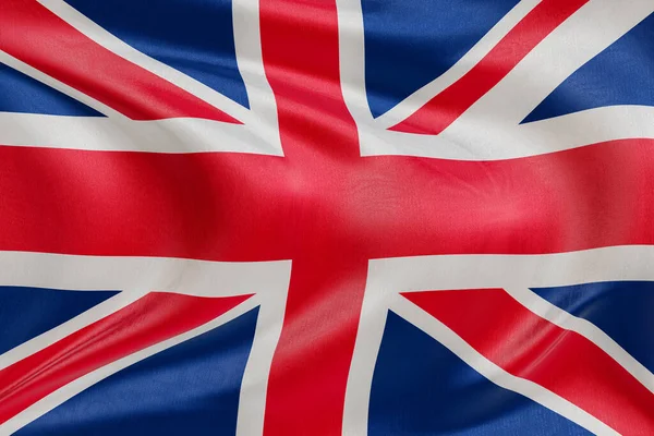 Rüzgarda dalgalanan Birleşik Krallık bayrağı, kumaş kıvrımlı ve dalgalı gerçekçi ulusal bayrak, özgürlük, birlik, miras ve vatansever kimliğin sembolü.