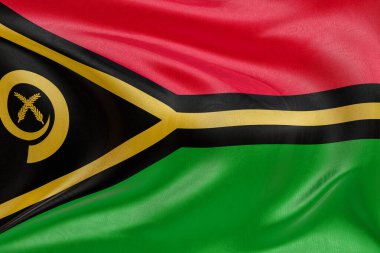 Rüzgarda dalgalanan Vanuatu bayrağı, kumaş kıvrımlı ve dalgalı gerçekçi ulusal bayrak, özgürlük, birlik, miras ve vatansever kimliğin sembolü..
