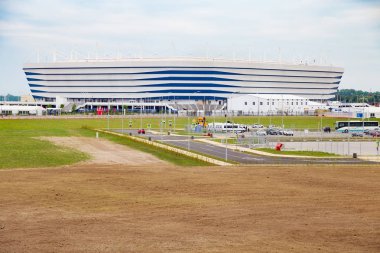 KALININGRAD, RUSSIA - 13 Haziran 2018: Rusya 'da oynanan 2018 FIFA Dünya Kupası karşılaşmaları için modern Kaliningrad futbol stadyumunun (ayrıca Arena Baltika olarak da bilinir) görünümü.