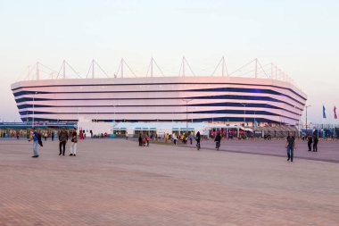 KALININGRAD, RUSSIA - 16 Haziran 2018: Rusya 'da oynanan 2018 FIFA Dünya Kupası karşılaşmaları için modern Kaliningrad futbol stadyumunun (ayrıca Arena Baltika olarak da bilinir) görünümü.