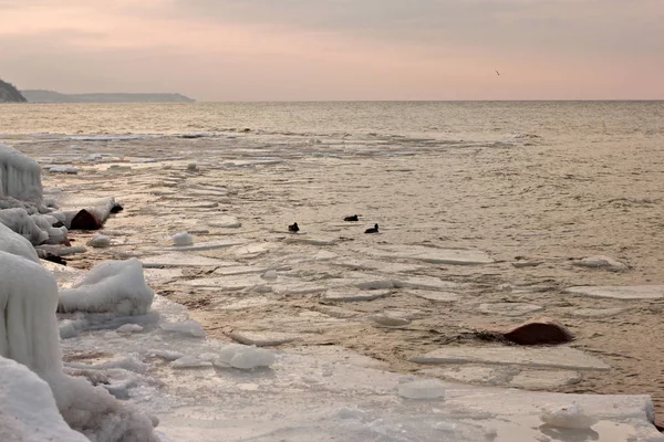 Vista Pôr Sol Mar Báltico Inverno — Fotografia de Stock