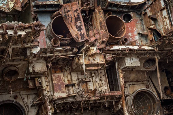 Internal Parts Decommissioned Marine Ship Cut Left Shore — Stock Photo, Image