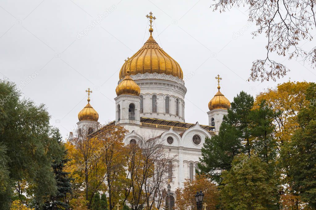 View of the Cathedral of Christ the Saviour in Moscow, Russia. Is a main Russian Orthodox church, a few hundred metres southwest of the Kremlin.