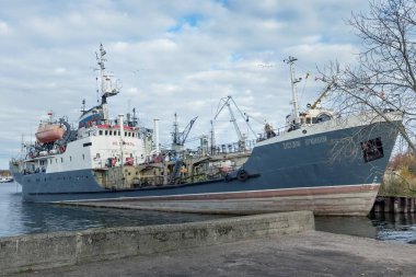 Baltiysk, Rusya - 04 Kasım 2018: Küçük deniz tankeri Michail Protsenko (Proje 1988 yılında Kherson tersane inşa 1844d) ulaşım ve gemilere motorin teslimatı için.