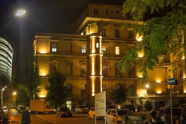NAPLES, ITALY - OCTOBER 31, 2015: View of the University Hospital of the Second University of Napoli on the Piazza Luigi Miraglia in the historical part of Naples at night.
