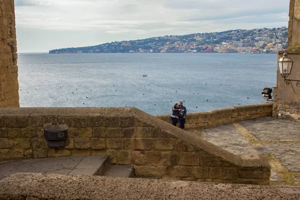 Naples Italy October 2015 View Gulf Naples Medieval Castle Castel — Stock Photo, Image