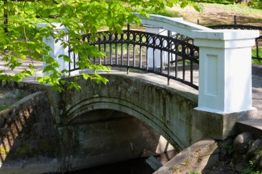 Nehri Kaliningrad Central Park içinde eski köprü.