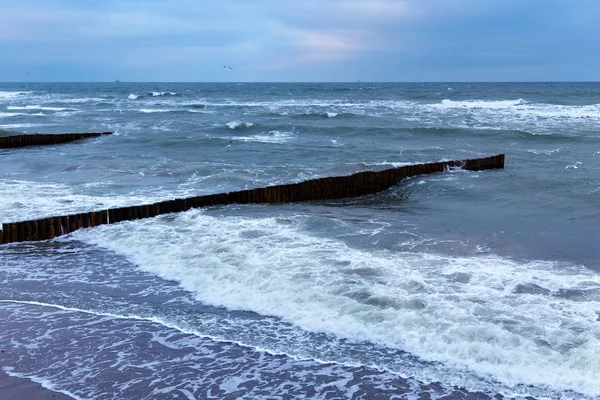 Widok na Morze Bałtyckie zimą podczas silnego wiatru. — Zdjęcie stockowe