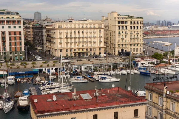 Air view of the Grand Hotel Santa Lucia and Hotel Excelsior in historical center of Naples — Stock Photo, Image