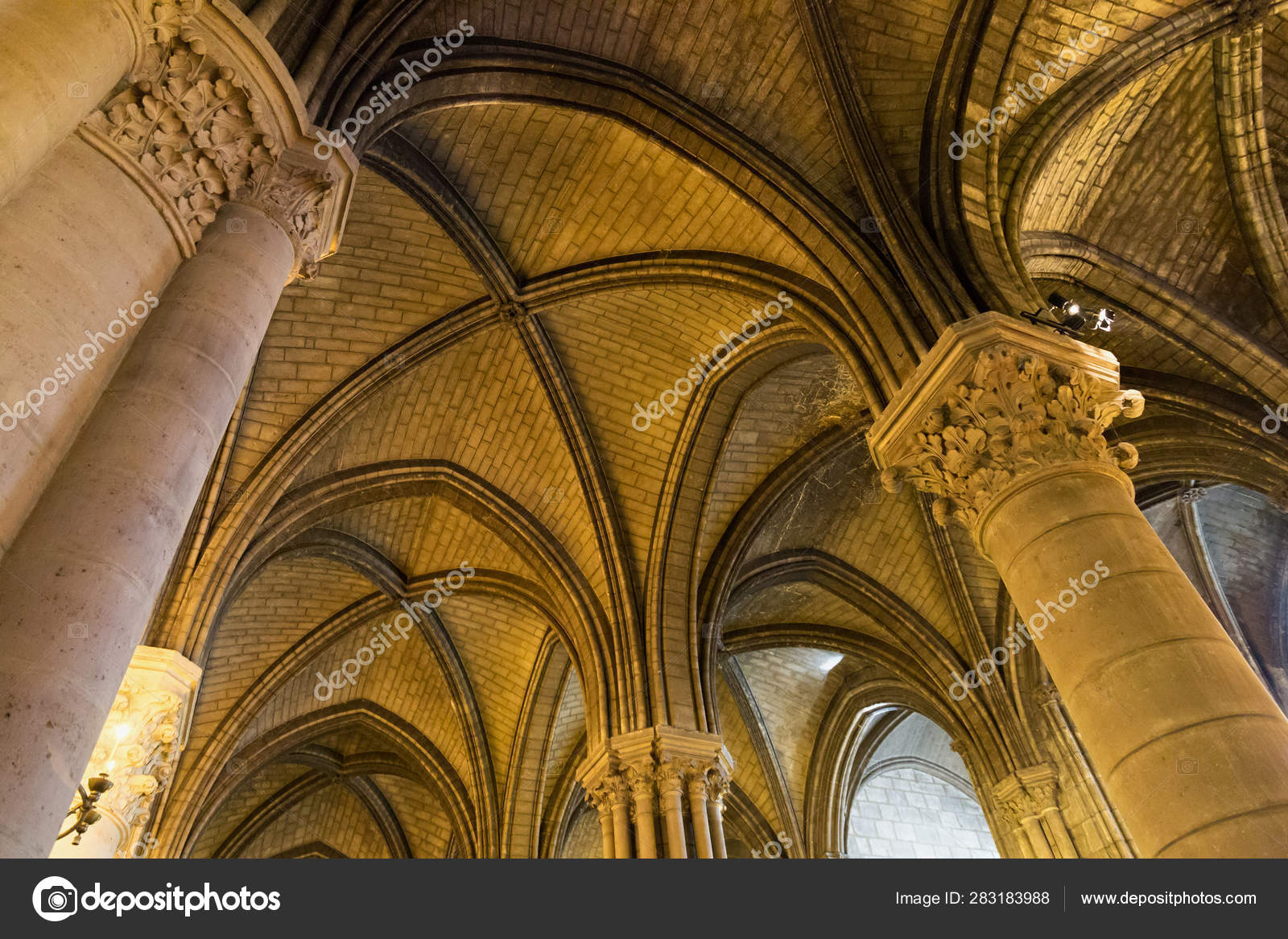 Old Ceiling In The Notre Dame De Paris Church Stock