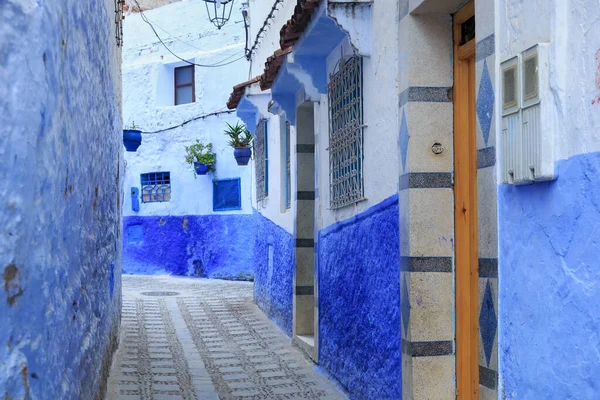 Veduta Delle Pareti Blu Del Quartiere Medina Chefchaouen Marocco Città — Foto Stock