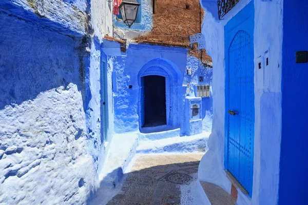 Veduta Delle Pareti Blu Del Quartiere Medina Chefchaouen Marocco Città — Foto Stock