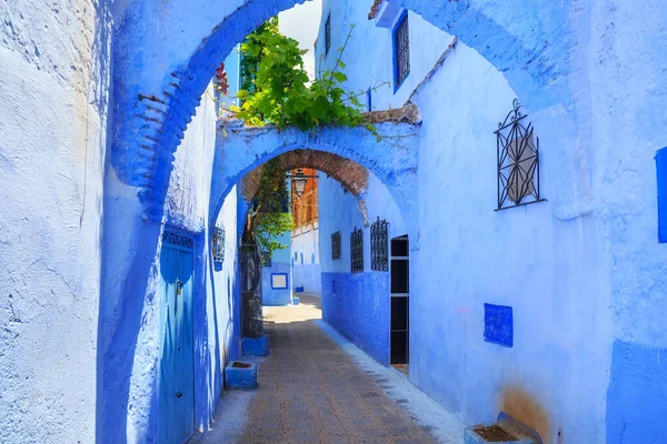 Veduta Delle Pareti Blu Del Quartiere Medina Chefchaouen Marocco Città — Foto Stock