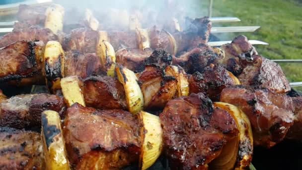 Grill Wird Für Den Sommer Gebraten — Stockvideo