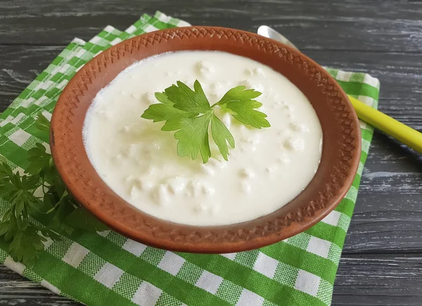 Crema Legno Prodotto Formaggio Naturale Latte Cibo Sano Latticini Bianco — Foto Stock