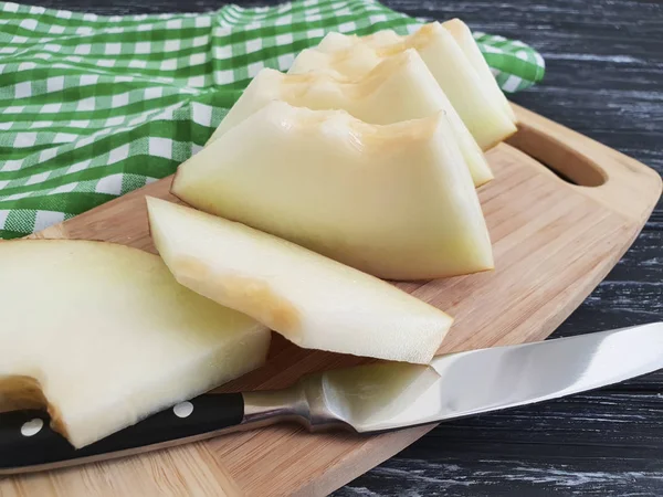 Fresh Melon Sliced Wooden Board — Stock Photo, Image