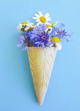 Gözleme dondurma papatya ve mavi zemin üzerine Peygamber çiçeği