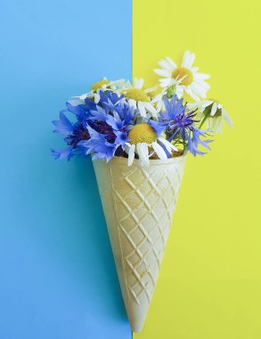 Gözleme dondurma papatya ve mavi zemin üzerine Peygamber çiçeği