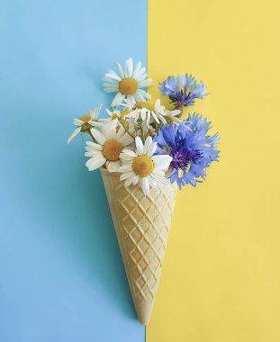 Gözleme dondurma papatya ve mavi zemin üzerine Peygamber çiçeği