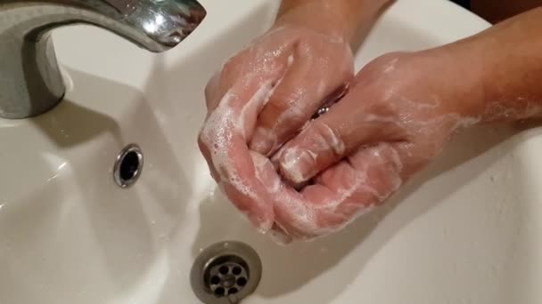 Male Hands Wash Soap Slow Motion — Stock Video