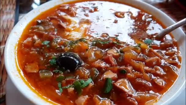 Plato Sopa Cámara Lenta — Vídeo de stock