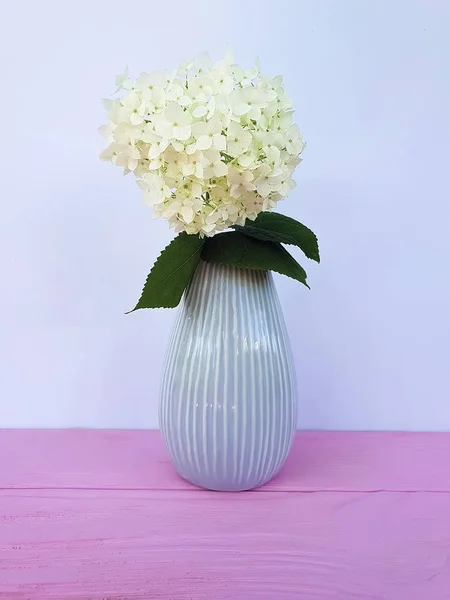 Florero Con Flores Blancas Sobre Fondo Madera — Foto de Stock