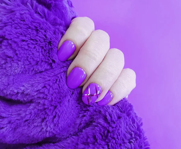 Female Hands Manicure Fur — Stock Photo, Image