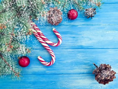 şeker, kar ahşap arka plan, Noel şiş