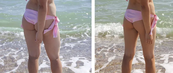 Dziewczyna Stroju Kąpielowym Morze Odchudzanie Przed Diecie — Zdjęcie stockowe