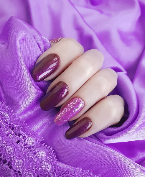 Hands Manicure Silk Fabric Lace — Stock Photo, Image