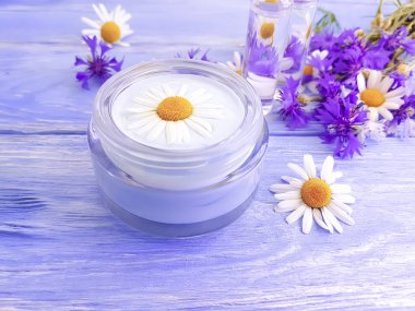 kozmetik krem, papatya çiçeği, peygamber çiçeği, ahşap arka plan