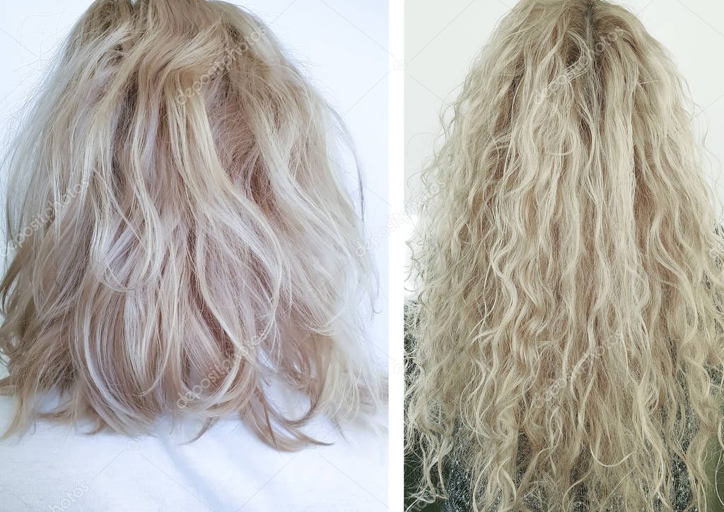 woman hair grown before and after, treatment