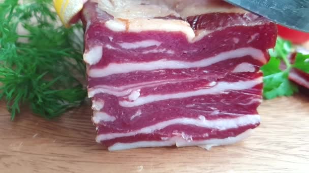 Bacon Corte Faca Nutrição — Vídeo de Stock