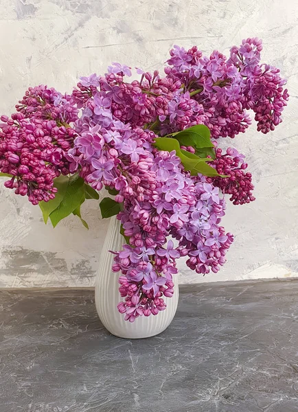 bouquet of lilacs in a vase on old concrete vintage background