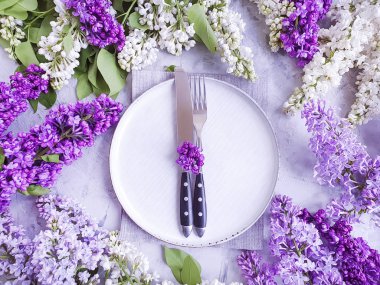 beton arka plan üzerinde leylak çiçek plakası