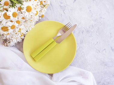 papatya çiçeği, gri beton arka plan üzerinde plaka