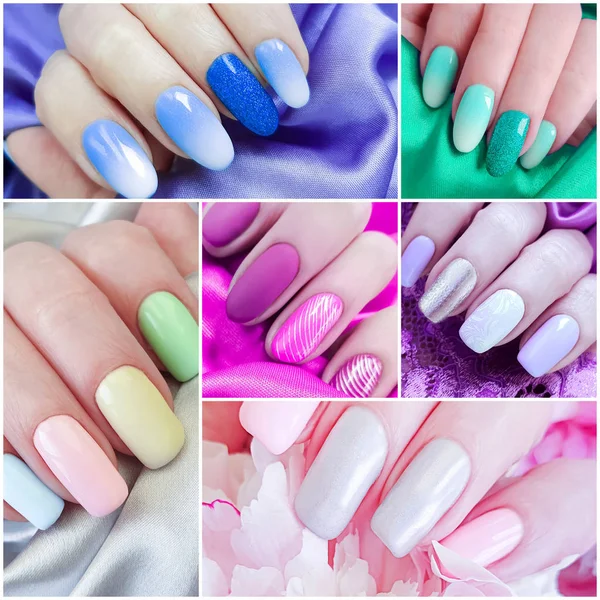 Hand Mooie Manicure Zijde Collage — Stockfoto