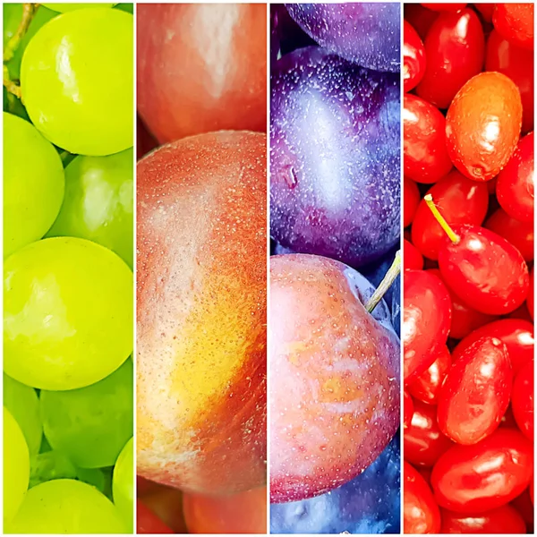 Grüne Trauben Nektarine Pflaumen Collage Natürliche Ernährung Collage — Stockfoto