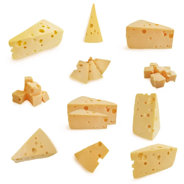 Cheese block on a white background set