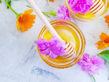 beton arka plan üzerinde taze bal çiçeği calendula