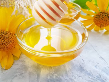 beton arka plan üzerinde taze bal çiçeği calendula