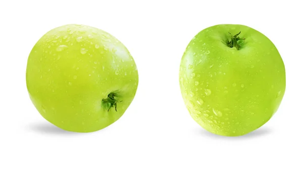 Mokré Zelené Jablko Izolovaných Bílém Pozadí — Stock fotografie